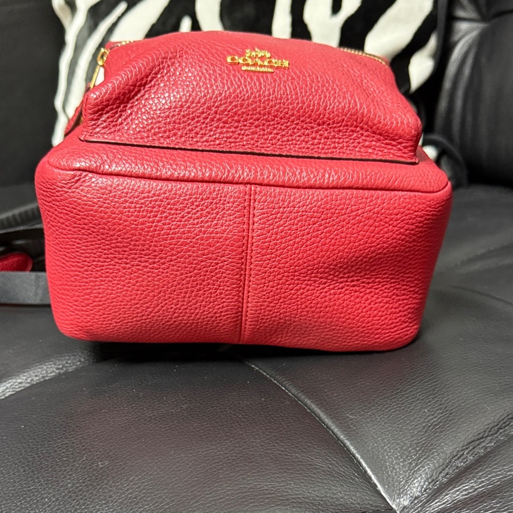 Coach Red Leather Backpack with Black Straps - Picture 12 of 13